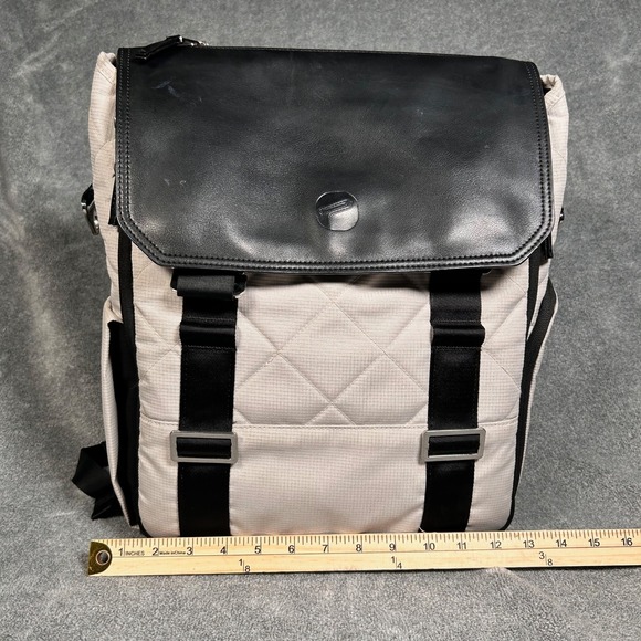 Backpack Changing Bag Quilted Leather Cream Black Travel Bag - Picture 2 of 16